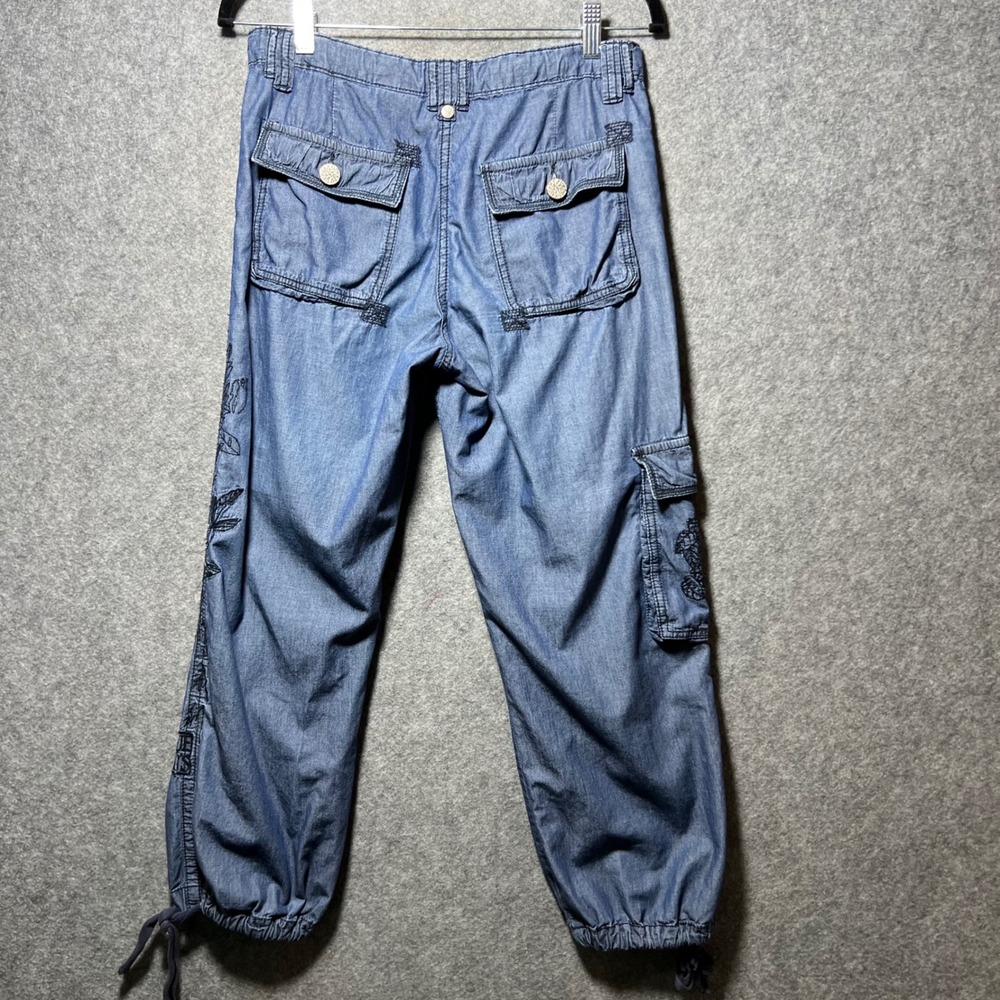 Y2K Blue Willis Womens Embroidered Floral Cargo Pants Blue Chambray US 8 EU38 - Picture 11 of 11